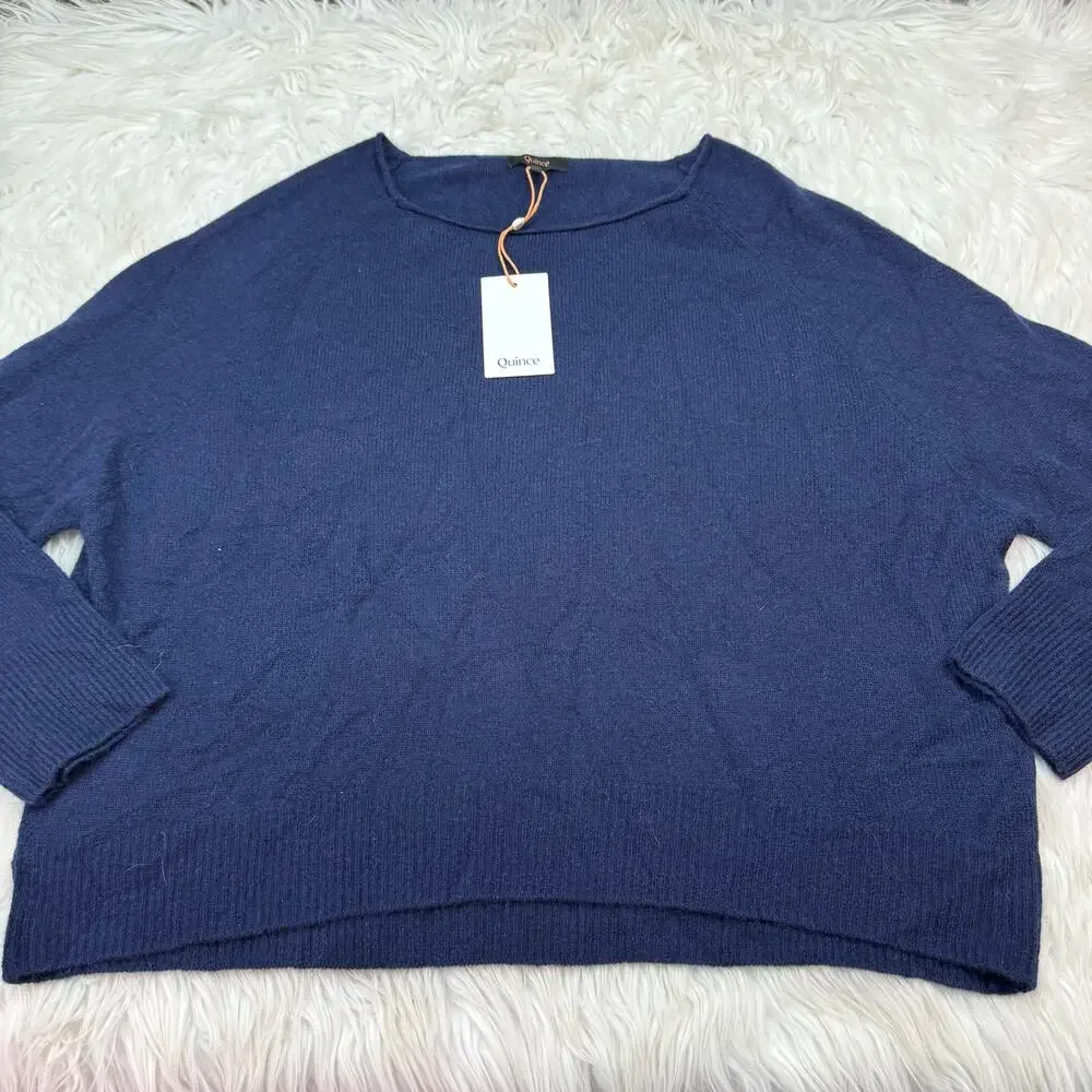 Quince Mongolian Cashmere Boatneck Sweater Navy Size L NWT Quiet Luxury - Picture 5 of 12